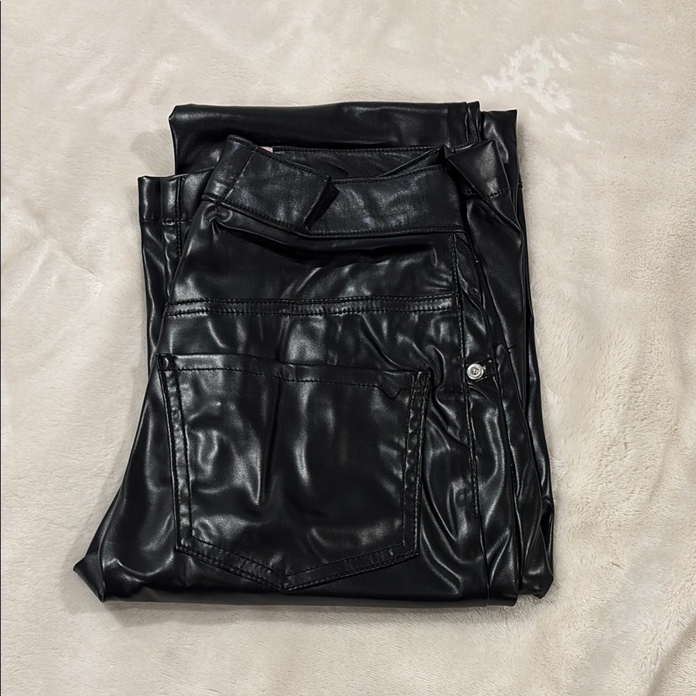 REVICE Black Faux Leather Boot Cut Pants